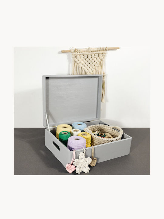 Creative Deco Xl Gray Large Wooden Storage Box 40 X 30 X 14 Cm + 1 Cm Handles Lid Decorative Chest Perfect Documents Memorabilia Toys Tools