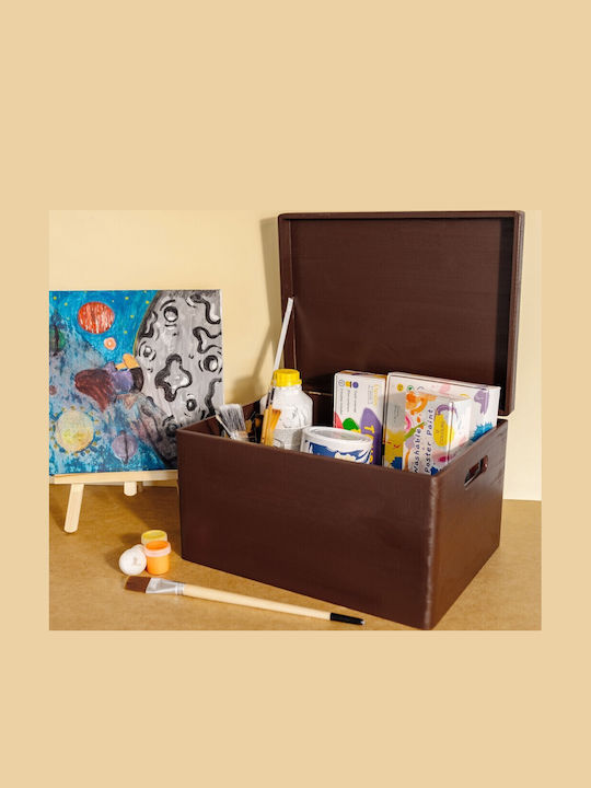 Креатив Деко XXL Кафява Голяма Дървена Кутия за Съхранение 40 x 30 x 24 см + 1 см Дръжки Капак Декоративен Сандък Перфектен за Документи Спомени Играчки Инструменти