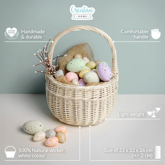 Creative Decorative Basket Wicker with Handles White 22x22x26cm