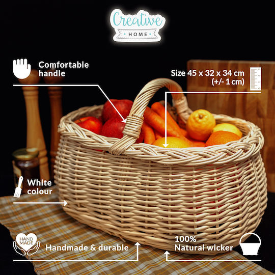 Creative Decorative Basket Wicker with Handles White 45x32x34cm