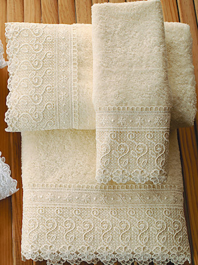 Viopros Νο 9 Bridal Towel Set 5pcs with Lace Ecru