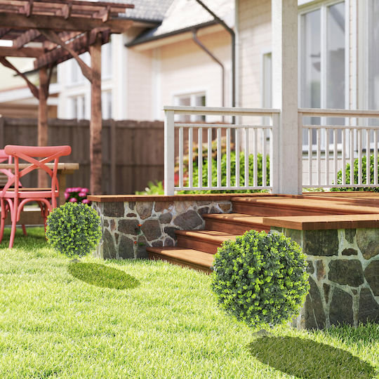Homcom Set of 2 Artificial Plants Artificial Buxus Balls Base for Indoor Outdoor Spaces UV Resistant Green