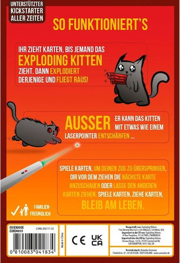Επιτραπέζιο Παιχνίδι Exploding Kittens για 2 Παίκτες 7+ Ετών Asmodee