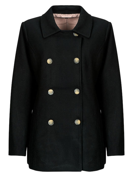 Women's Black Coat with Buttons