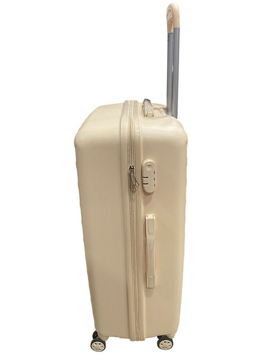 Medium Hard Beige Travel Suitcase with 4 Wheels Height 65cm