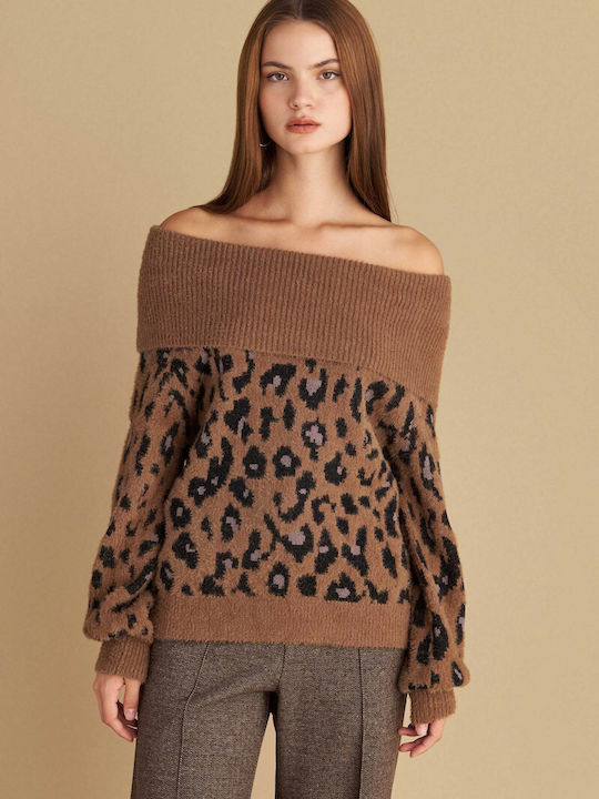 Women's Sweater Animal Print Brown