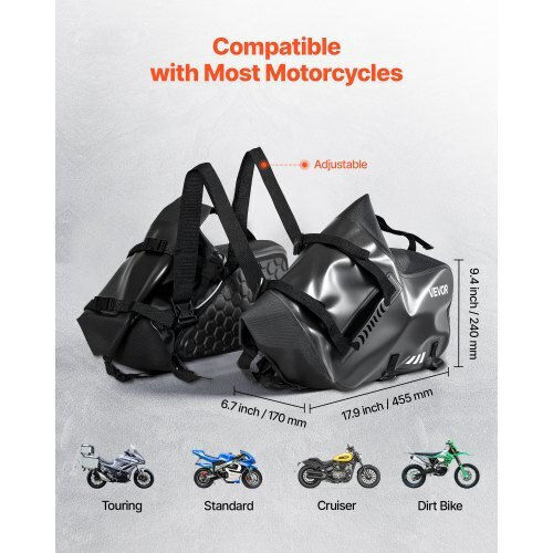 Vevor Motorcycle Saddle Side Bag 28lt in Black Colour
