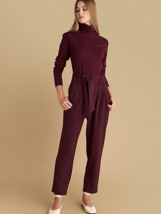 Women's High-waisted Fabric Trousers Red
