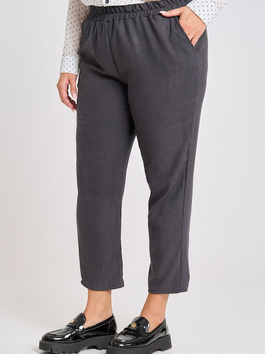 Women's Fabric Trousers with Elastic Carrot Fit Dark grey
