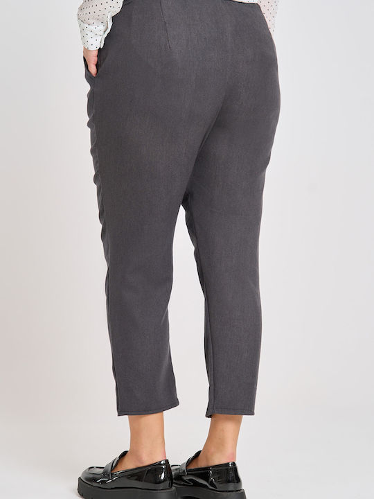 Women's Fabric Trousers with Elastic Carrot Fit Dark grey