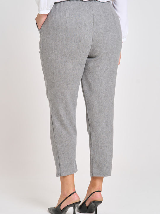 Women's Fabric Trousers with Elastic Carrot Fit Light Gray