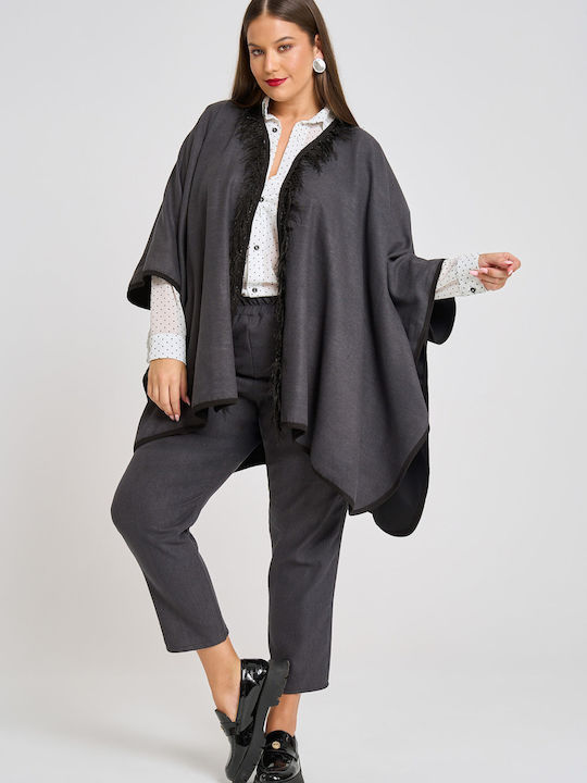 Women's Fabric Trousers with Elastic Carrot Fit Dark grey