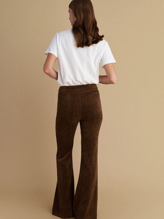 Damen Stoff Hose Schlag Brown