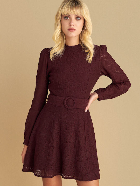 Mini Evening Dress with Lace Red