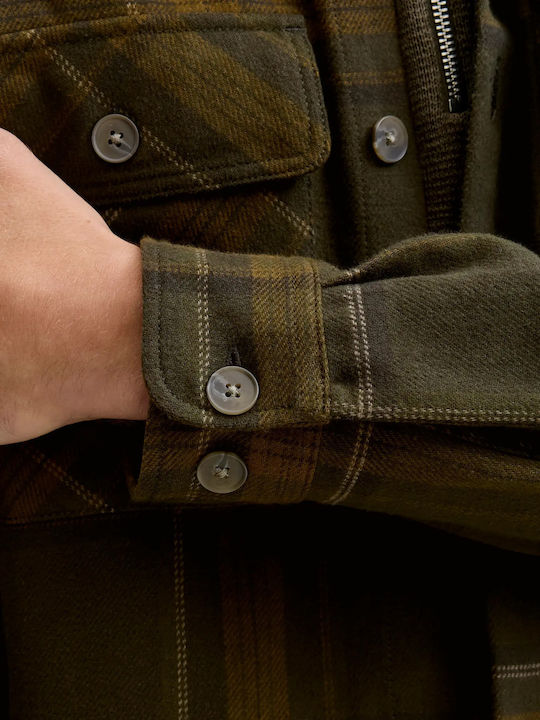 Melange Дълъг Ръкав Памучен Overshirt Каре Зелен