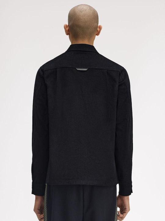 Μακρυμάνικo Κοτλέ Overshirt σε Κανονική Γραμμή Ριγέ Black