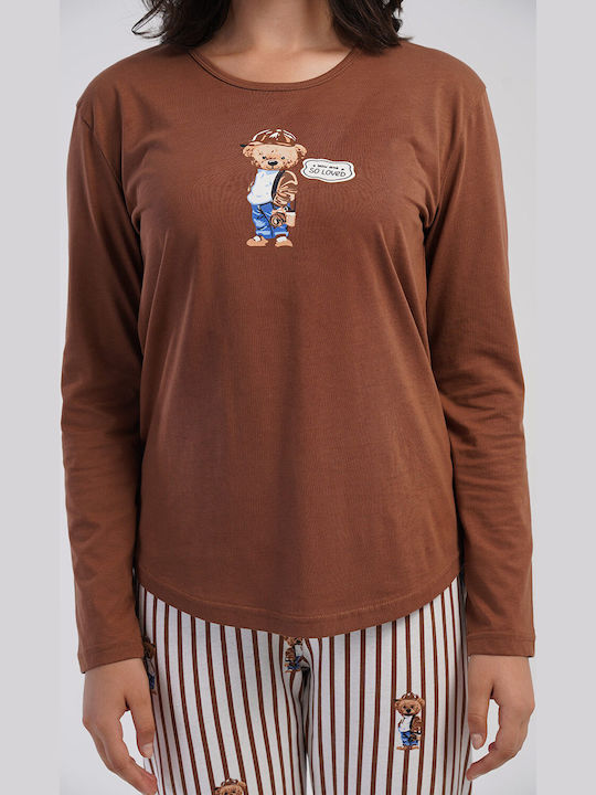 Vienetta Secret Winter Damen Pyjama-Set Brown