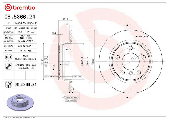 Bmw 3 Compact E46 Brembo 08536621 Brake Disc