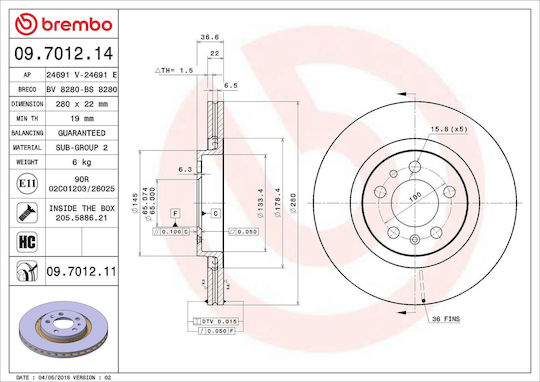 Skoda Octavia 1u2 Brembo 09701211 Brake Disc