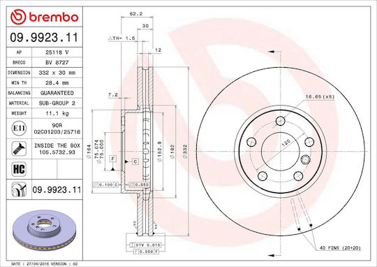 Bmw X6 F16 F86 Brembo 09992311 Brake Disc