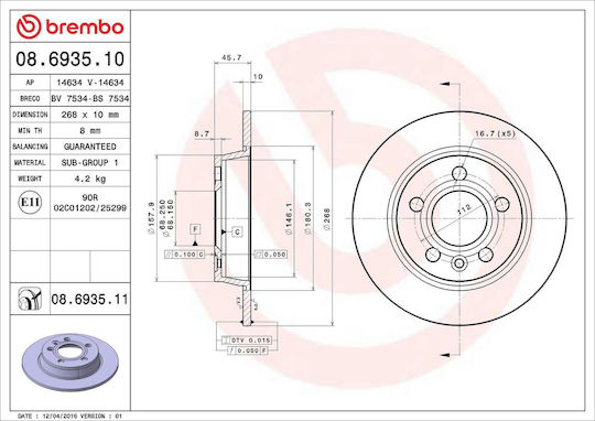 Vw Sharan 7m8 7m9 7m6 Brake Disc Brembo 08693511