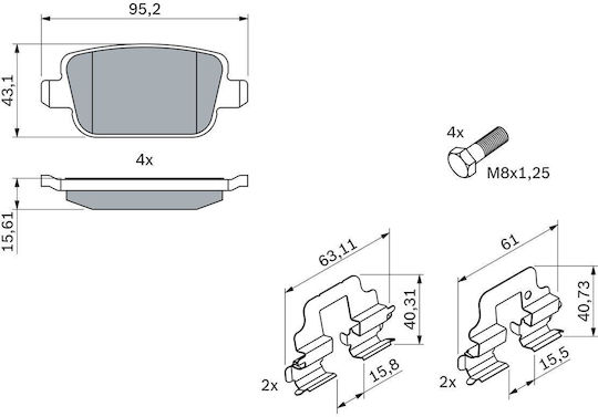 Bosch Σετ Τακάκια για Ford Galaxy / Kuga / Mondeo / S-Max Jaguar MK II Land Rover Freelander