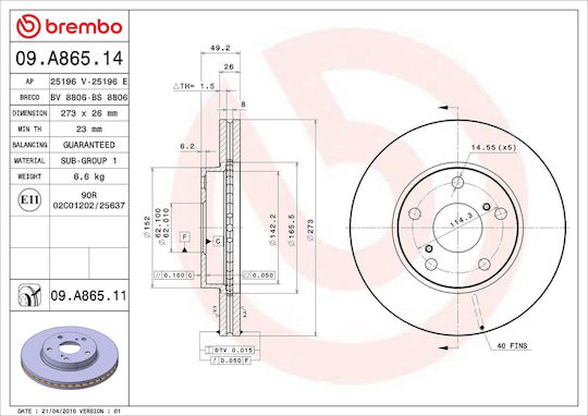 Disc de frână Brembo Toyota Auris Nre15 Zze15 Ade15 Zre15 Nde15 09a86511