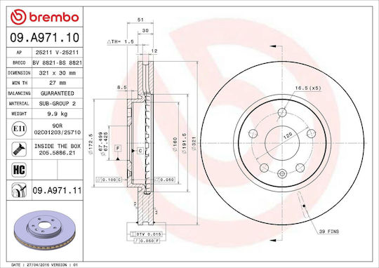 Chevrolet Malibu V300 Brembo Bremsenscheibe 09a97111