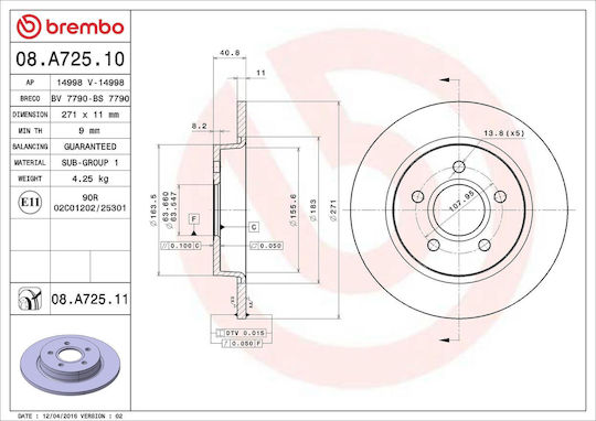 Disc de frână Brembo Ford Focus III 08a72510