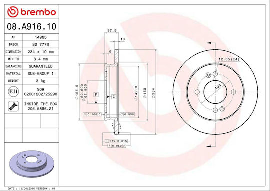 Hyundai I10 Pa Brembo Bremsscheibe 08a91610