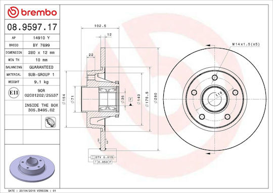 Brembo 08959717 Nissan Primastar X83 Karosserie Scheibenbremse