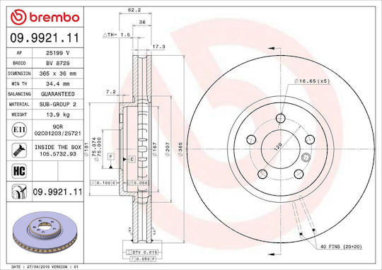 Bmw X6 F16 F86 Brembo 09992111 Brake Disc