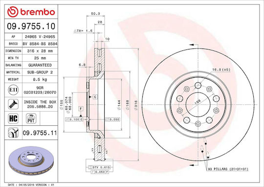 Disc de frână Volvo Xc90 I Brembo 09975511