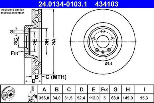 Bremsenscheibe Audi A6 4G2 C7 4GC ATE 24013401031