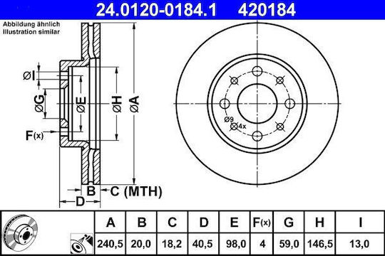 Disc de frână Ate Fiat 500 312 24012001841