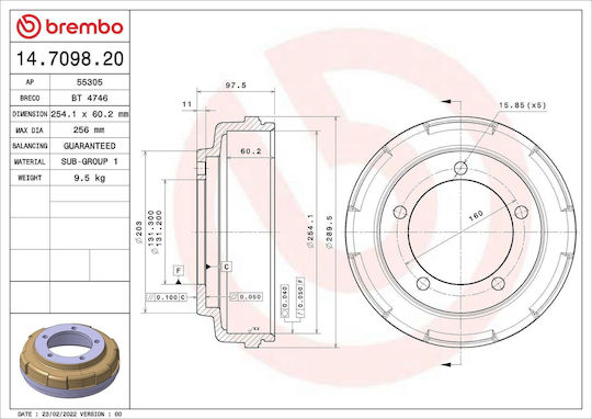 Brembo 14709820 Tambur de frână pentru caroseria Ford Transit Fa