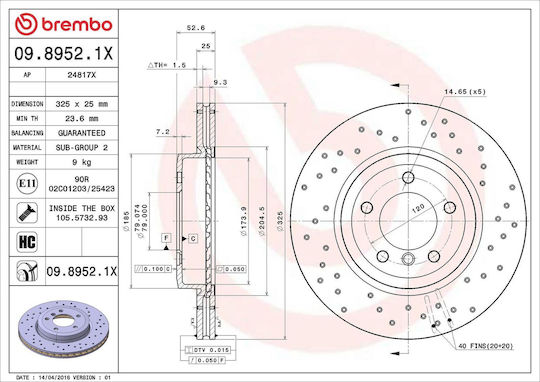 Bmw 3 E46 Brembo 09.8952.1x Дискови спирачки