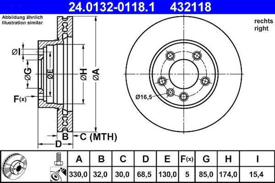Диск за спирачките на Vw Touareg 7la 7l6 7l7 Ate 24013201181