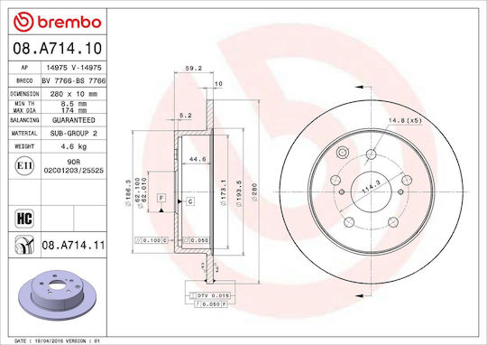 Disc de frână Brembo Toyota Avensis T25 08a71411