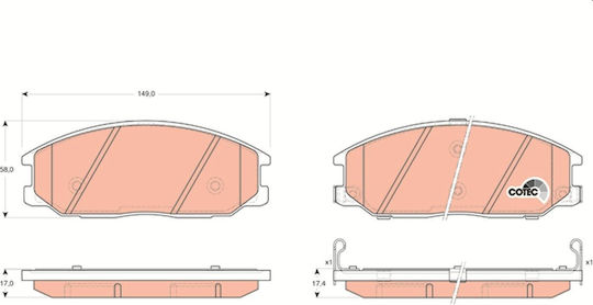 Front Brake Pad Set Trw Daewoo Hyundai Nissan Ssangyong 58mm Height 149mm Width 17.4mm Thickness