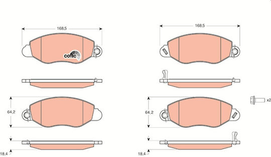 Front Brake Pads Set Trw Ford Transit 2.0d/2.4d 01.00-05.06 Caliper Bolt Supplements Height 64.2mm Width 168.5mm Thickness 18.4mm