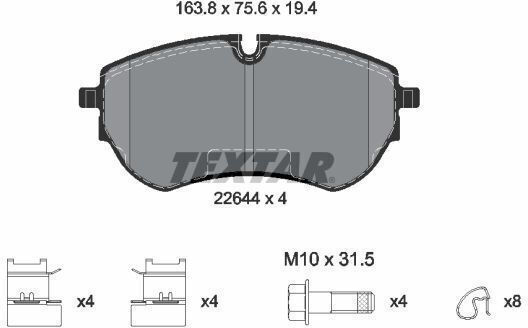Front Brake Pads Set Textar VW Amarok 3.0d 06.16 Height 75.6mm Width 163.8mm Thickness 19.4mm