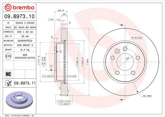 Brake Disc Vw Amarok 2h S1b Brembo 09b97311