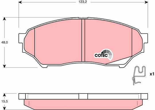 Front Brake Pads Set Trw Mitsubishi Pajero Pinin I 1.8/2.0 10.99-06.07 Height 48mm Width 123.2mm Thickness 15.5mm