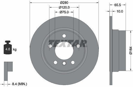 Textar Brake Disc Rear Bmw 1 E81 E87 Diameter 280mm Thickness 10mm Right Left Without Fixed Wheel Hub