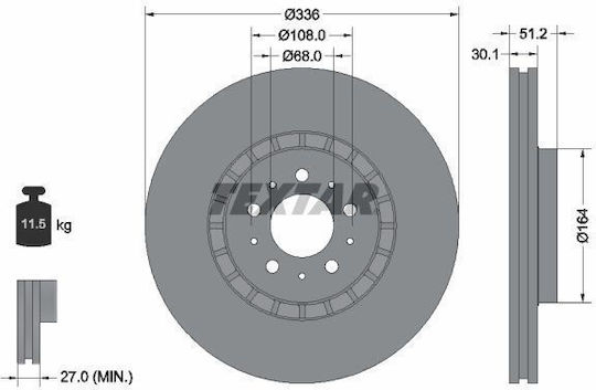 Textar Brake Disc Front Right Left Volvo Xc90 I 2.4d-4.4 10.02-12.14 Diameter 336mm Height 51.2mm Thickness 30.1mm Vented Exterior