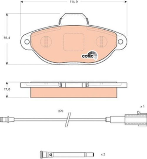 Set Plăcuțe de Frână Fiat Trw Auto Suplimente Înălțime 55.4 Mm Lățime 114.9 Mm Grosime 17.0 Mm