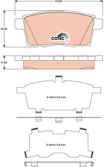 Set Plăcuțe de Frână Trw Automotive Rear 46.2mm Înălțime 110.6mm Lățime 17.0mm Grosime Ford SUA Lincoln Mazda