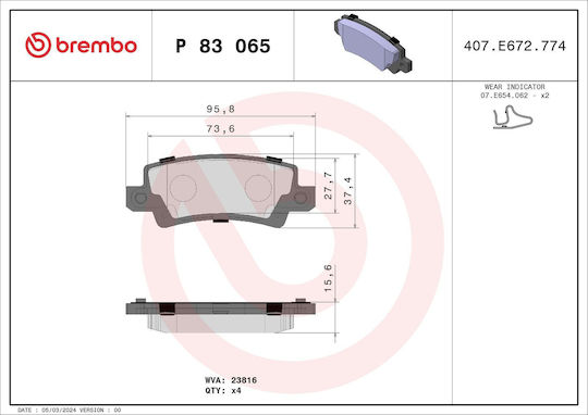 Brembo Bremsbelag Hinten 4Stück für Toyota Korolla