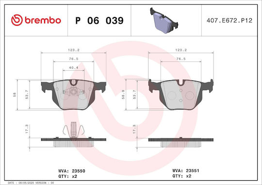 Brembo Σετ Τακάκια Πίσω για BMW E90 / E91 / E92 / X1